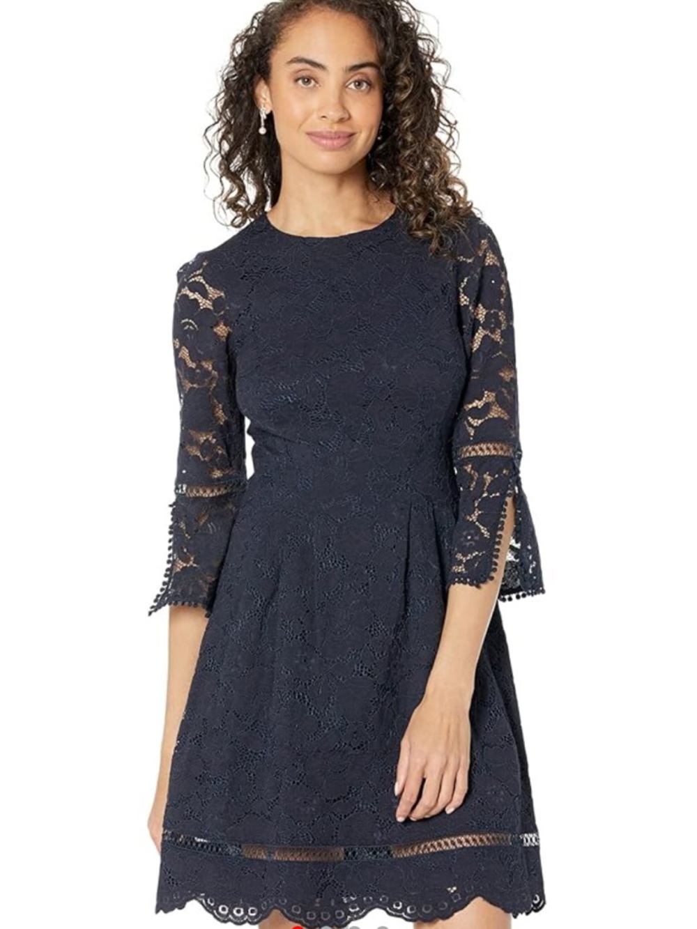 Vince Camuto Lace Pinch Pleat Fit and Flare with Trim Bell Sleeve Size 6 Dress